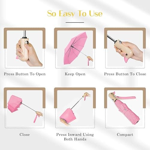 Natuquebrela Cute Duck Umbrella Automatic - Compact Pretty Pocket Size Strong Duck Collapsible Umbrella Yellow Wooden Handle for Women thumbnail 6