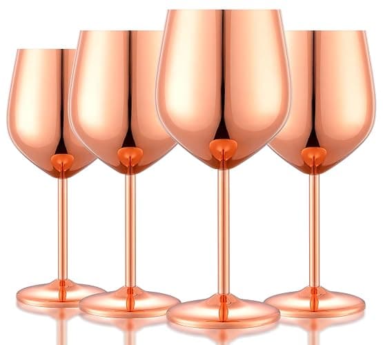 UNISWEET Stainless Steel Wine Glasses Set of 4 Unbreakable Wine Glass 18 oz Unique Metal Wine Goblets for Outdoor, Travel, Camping, Pool, Ideal Gift for Wine Lovers (Mirror-Rose Gold) thumbnail 6