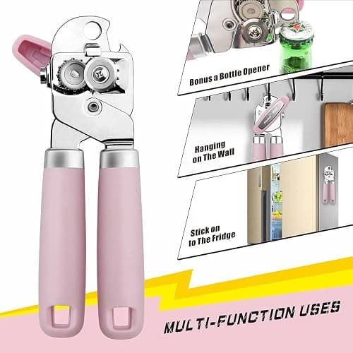 PrinChef Can Opener Manual, Can Tin Bottle Opener with Magnet - No-Trouble-Lid-Lift, Handheld Can Opener Smooth Edge with Sharp Blade, Heavy Duty and Easy to Use, for Seniors with Arthritis, Pink thumbnail 6