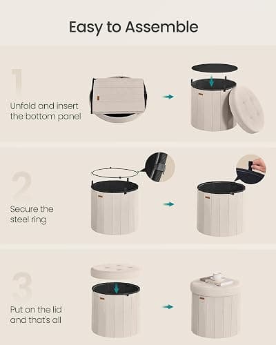 SONGMICS Mazie Collection - Round Storage Ottoman, Folding Footrest Stool with Removable Lid, Easy Assembly, Velvet Vanity Stool for Bedroom, Living Room, Entryway, Cappuccino Beige ULSF608L01 thumbnail 6
