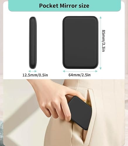 WOBSION Small Mirror with Lights,LED Compact Makeup Mirror,1x/3x Mini Travel Mirror with Magnification,Portable for Purse,Pocket,Gifts for Girls,Black thumbnail 5