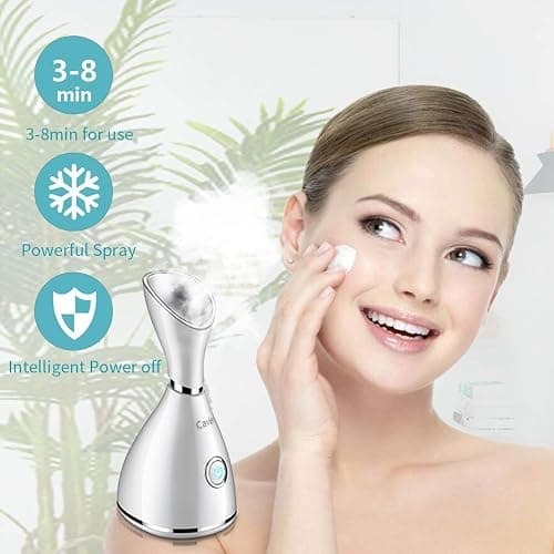 Facial Steamer-Nano Ionic Facial Steamer Warm Mist Humidifier Atomizer Sprayer Moisturizing Face Steamer Home Sauna SPA Face with 4 Piece Stainless Steel Skin Kit and Hair Band(White) thumbnail 5