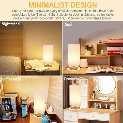 Small Bedside Table Lamp for Bedroom set of 2,Minimalist Wood Base & Round Fabric Shade,Mini Cute Cozy Warm Nightstand Boho Lamp set, Study Desk Night Stand Light for Room, Dorm,Nursery,Living Room thumbnail 7