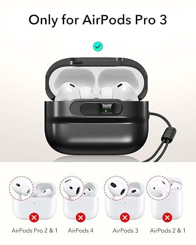ESR for AirPods Pro 3 Case (2025), Compatible with AirPods Pro 3 (USB-C Cable), MagSafe Ready, Magnetic Lid Lock, Full Drop Protection Cover with Lanyard, Black thumbnail 2
