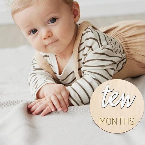 eoscasely Baby Monthly Milestone Markers Disc, Wooden 3D Milestone Cards for Photos, Baby Announcement Sign, 1-12 Months, wooden baby milestone sign (White) thumbnail 8