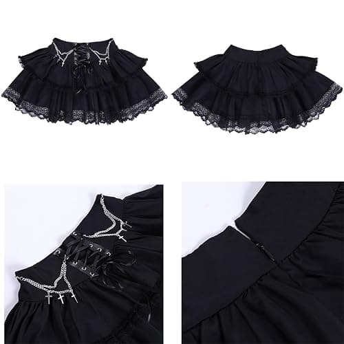 Skirts for Women Lace Up Double Layered Ruffles Skirts Gothic Punk Emo Skirt High Waist Skirt thumbnail 4