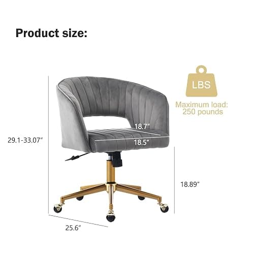 Nrizc Velvet Office Desk Chair, Grey, Adjustable Swivel Wheels, Ergonomic Design for Home Office, Bedroom, Study thumbnail 3