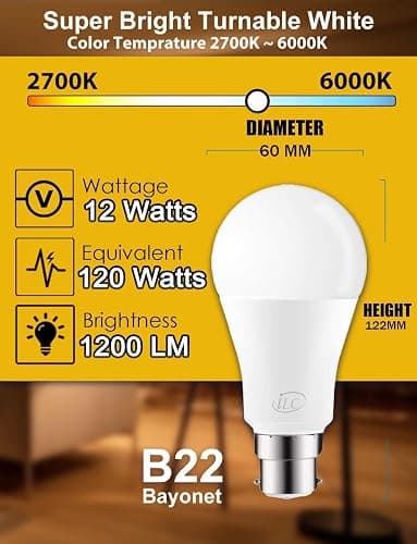 iLC Alexa Light Bulbs, 12W B22 Smart Light Bulb, Work with Alexa (Echo Devices Required), LED Colour Changing Light Bulb, Color Temperature Tunable 2700K-6000K+RGB Bayonet (4 Pack) thumbnail 4