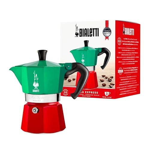 Bialetti - Moka Express Italia Collection: Iconic Stovetop Espresso Maker, Makes Real Italian Coffee, Moka Pot 3 Cups (4.3 Oz - 130 Ml), Aluminium, Colored in Red Green Silver - Image 1
