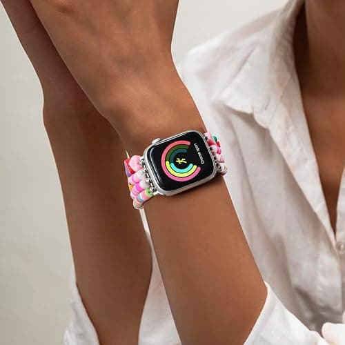 JR.DM Beaded Bracelet Compatible with Apple Watch 40mm 38mm 41mm 42mm Women Kids Girls Cute Fashion Preppy Stack Handmade Elastic Watch Strap for iWatch Series 11/10/9/8/7/SE/6/5/4/3/2/1 (Colorful) thumbnail 8