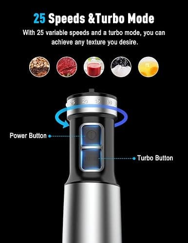 1000W Powerful Immersion Blender handheld, 2025 New Update Hand Blender with 25-Speed, Scratch-Resistant Corded Hand Mixer with Heavy-Duty Copper Brushless Motor and Gift Box thumbnail 4