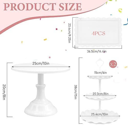 7 Pcs White Dessert Table Stand Set - 1Pcs Metal Cake Stand 2Pcs 3-Tier Plastic Cupcake Stands Cookie Tray Rack Serving Tray Cake Display Tower and 4 Dessert Trays for Wedding Party Baby Shower thumbnail 3