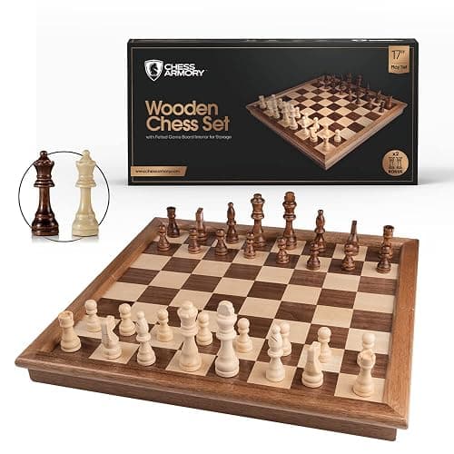 Chess Armory Wooden Chess Set – 17-Inch Large Chess Board with Felted Storage Box, Extra Queens & Handcrafted Staunton Pieces - Image 1