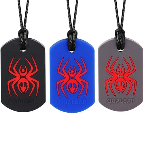 Xtra Tough (XT) Spider Sensory Chew Necklace for Kids (3 Pack) - Chewing Teething Necklace Teether Necklace Chew Toys - Designed for Chewing, Autism Sensory Teether Toy (Toughest - Aggressive Chewer) - Image 1