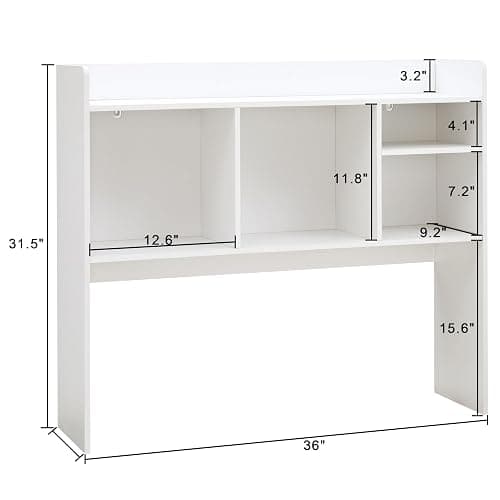 Nromant Desktop Bookshelf, Wooden Desk Storage Hutch with 6 Shelves for Computer Desk, 3-Tier Desktop Display Organizer Rack for Office Home (White) - White thumbnail 2