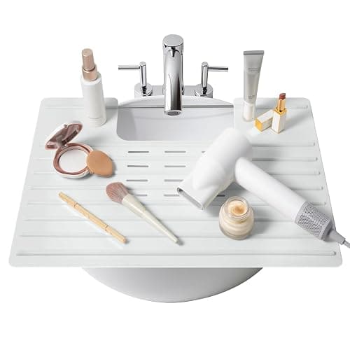 Maplefield Bathroom Sink Cover for Counter Space, Heat Resistant Silicone Sink Mat for Your Beauty Routine, Small Bathroom Space Saver Sink Cover for Makeup (Gray Large, 22 x 2 x 2 Inches) - Image 1