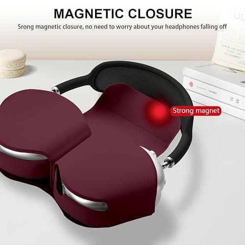 Maxjoy for Apple Airpods Max Smart Case Cover, Soft PU Leather Protective Cover Accessories for Airpod Max with Sleep Mode, Anti-Dust Travel Carrying Case for Airpods Pro Max Headphones, Wine Red thumbnail 2