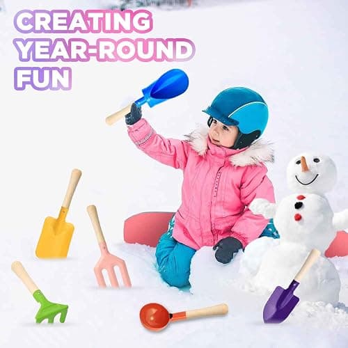 6 PCS 8" Kids Gardening Tools, Metal Beach Sandbox Digging Toys with Sturdy Wooden Handle, Safe Backyard Snow Sensory Playset Including Cylinder, Spoon, Fork, Rake, Flat & Pointed Shovels for Children thumbnail 6