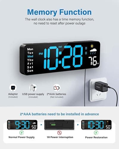 Digital Wall Clock, Digital Clock Large Display with Remote Control, Corded LED Alarm Clocks with Date, Week, Temp, Humidity, Auto DST, Countdown, for Living Room Bedroom Classroom Office (Blue) thumbnail 5