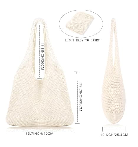 COOKOOKY Crochet Beach Tote bag Summer Beach Bag for Women Aesthetic Mesh Tote Bag Hippie Bag Knit Bag thumbnail 4