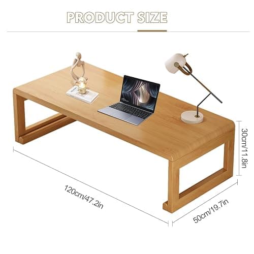 rzoizwko Japanese Floor Table Tea Table Low Coffee Table Bamboo Versatile Folding Design for Tatami Home,Office,Living Room (Original Wood Color, 47.24" Dx 19.68" W x11.8 H) thumbnail 2