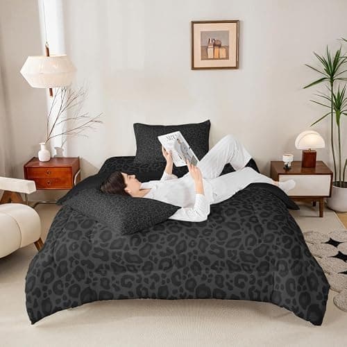 Castle Fairy Leopard Print Bedding Set 3 Pcs King Size,Cheetah Comforter Set,African Wildlife Down Alternative Adults Bedroom Decor,Gray Wild Animal Skin Ultra Soft Bed Inner Fill with 2 Piilowcases thumbnail 4