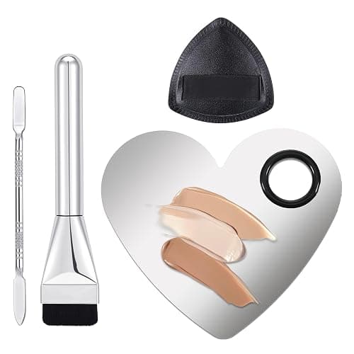 Makeup Mixing Palette Korean Set with Foundation Brush and Spatula, Professional Stainless Steel Heart Makeup Palette Reusable Beauty Tools for Facial Cosmetic,Nail Art,Pigment Blending - Image 1