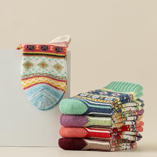 LKV 5 Pairs Wool Socks for Women - Cute Fuzzy Warm Colorful Crew Socks for Women Winter Christmas Stocking Stuffers Gifts thumbnail 2