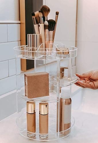 Acrylic Makeup Organizer, Cosmetic Storage and Vanity Perfume Organizers in Countertop Bathroom Dresser, 360 Rotating Makeup Holder Stand for Beauty Caddy Skincare & Clear thumbnail 2