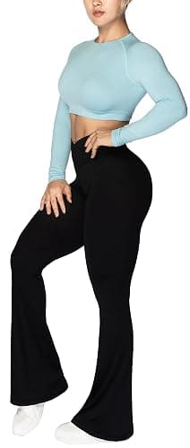 Sunzel Flare Leggings, Crossover Yoga Pants with Tummy Control, High-Waisted and Wide Leg thumbnail 7