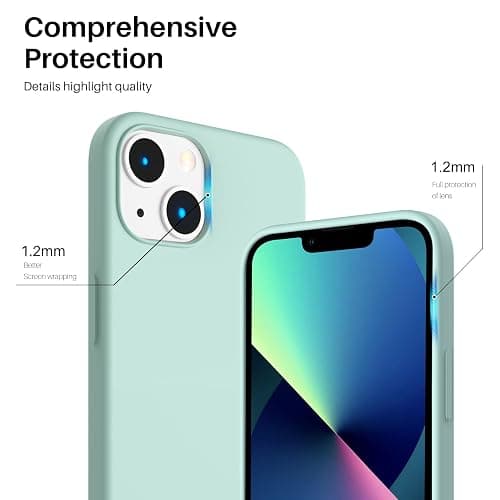 ORNARTO Compatible with iPhone 13 Case 6.1, Slim Liquid Silicone 3 Layers Full Covered Soft Gel Rubber Phone Case Protective Cover 6.1 Inch-Mint Green thumbnail 4