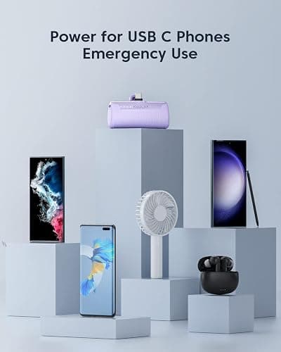 Kuulaa Portable Charger USB C Power Bank 4500mAh Small Portable Phone Charger Android Compact Plug in Battery Pack Portable Compatible with iPhone 15, Samsung Galaxy, Moto, LG, Pixel, Purple thumbnail 6