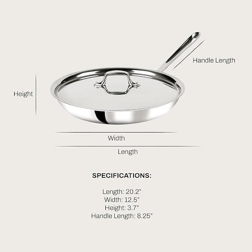 All-Clad D3 12" Stainless Steel Frying pan W/Lid, 3-Ply Stainless Steel Pan, Induction, Oven Broiler Safe 600F Skillet, Professional Cookware, Silver thumbnail 3