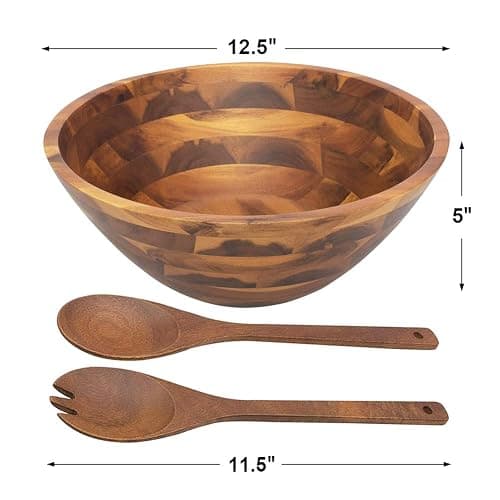 AIDEA Salad Bowls, Wooden Salad Bowls Set, Large Acacia Wood Serving Bowl for Fruits, Salad, 12.5" Big Salad Bowl with Serving Utensils thumbnail 3