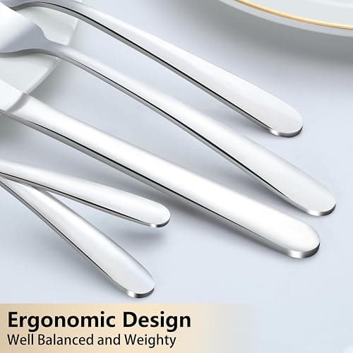 Pleafind 65-Pieces Silverware Set for 12 with 5 Serving Utensils,Stainless Steel Cutlery Set, Include Forks Spoons and Knives Set, Mirror Polished Utensil Sets for Home Restaurant,Dishwasher Safe thumbnail 3