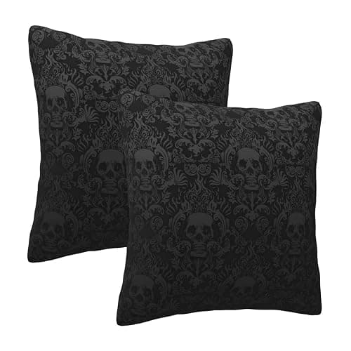 NHJMH Gothic Black Skull 2 Pack Throw Pillow Covers Square Sofa Cushion Cover Home Living Room Bedroom Bed Case Office Waist Protection Car Lumbar Cover, 18 x 18-Inch (A238) thumbnail 4