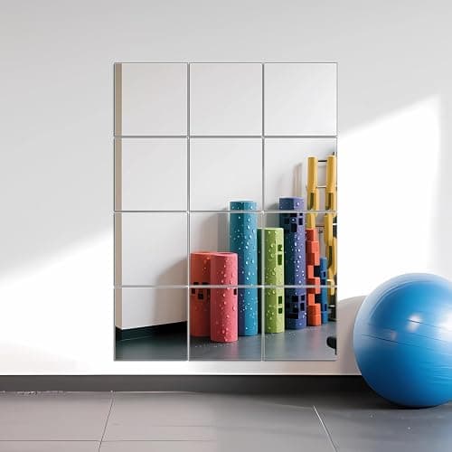 Ruomeng Home Gym Mirrors 12 Inch x 12Pcs Wall Mounted Mirror Glass Frameless Full Length Mirror Tiles for Home Gym, Bedroom, Door & Bathroom - 12"x12"-12pcs thumbnail 7