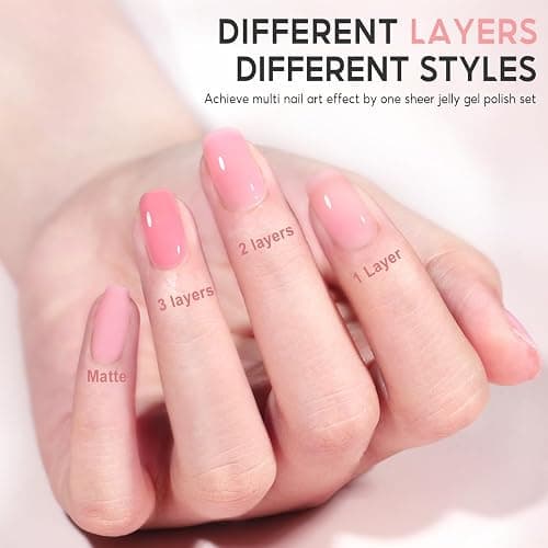 PEACECOLOR Jelly Gel Nail Polish Set 10ML 6pcs Nude Pink Neutral Sheer Transparent Spring Colors Soak Off Milky Jelly Gel Polish Nail Art Manicure Gifts for Women Salon DIY thumbnail 5