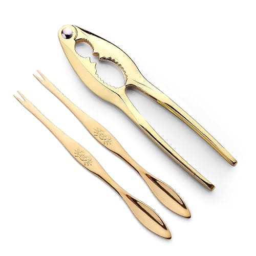 3 Pcs Gold Lobster Crackers and Picks Set, Crab Leg Cracker Tools, Stainless Steel Seafood Crackers & Forks Nut Cracker Set for Eating Stake Support (Nut cracker+2 gold picks) thumbnail 3