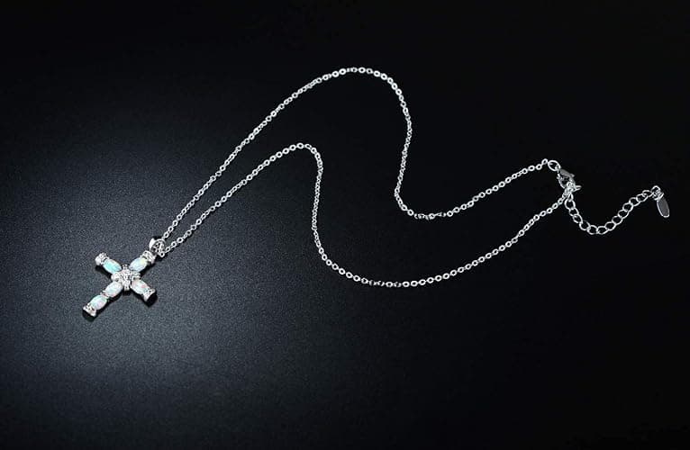 Barzel 18K Gold Plated Created Opal Cross with Chain, 18 Inches with 2 Inches Extension thumbnail 5