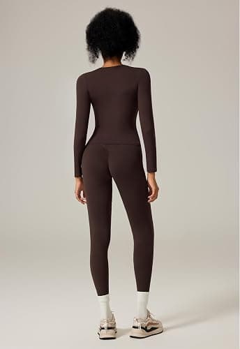 RXRXCOCO Slim Fit Workout Sets for Women 2 Piece Hidden Scrunch Leggings Long Sleeve Yoga Tops Matching Set Gym Outfits thumbnail 2
