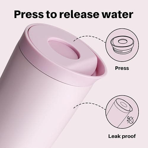 Insulated Travel Mug 350ml Stainless Steel Office Coffee Cup with Push Button Lid Keeps Cold and Hot for 8 Hours (Pink) thumbnail 4