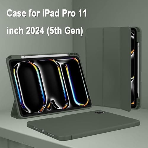 ZryXal iPad Pro 11 Inch Case (M5) 2025/ (M4) 2024 (Model: A2836/A2837/A3006), Trifold Stand Smart Cover with Pencil Holder and Soft TPU Back, Auto Wake/Sleep (Dark Green) thumbnail 7
