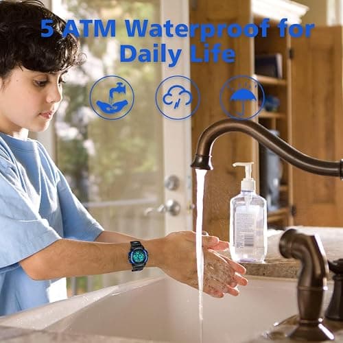 Kids Watch,Boys Watch for 3-15 Year Old Boys,Digital Sport Outdoor Multifunctional Chronograph LED 50 M Waterproof Alarm Calendar Analog Watch for Children with Silicone Band,Kids Gift thumbnail 6