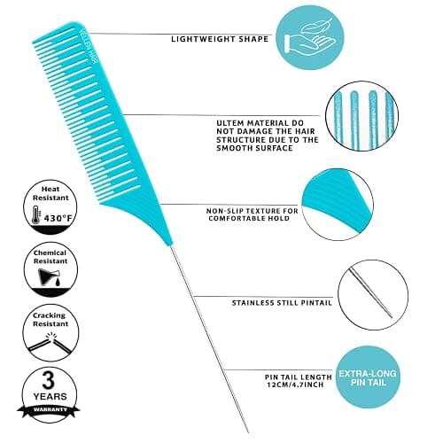 Vellen Hair Ultimate Highlight Comb Set, 5 Sizes (Mint), Heat Resistant PEI Material, Extra Long Stainless Steel Needle - Professional Balayage Comb for Hair Stylists and Colorists thumbnail 4