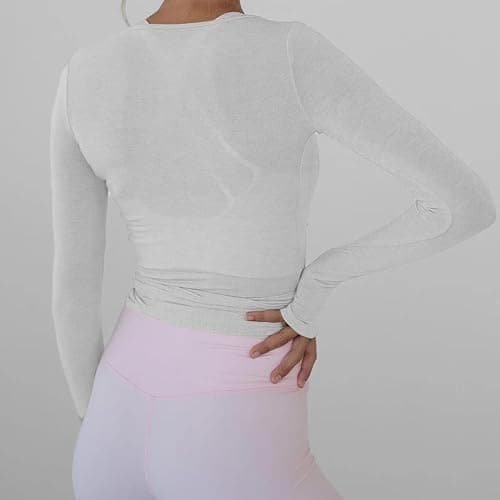 Women Ballet Wrap Top Long Sleeve Self Tie Dance Shirt Pilates Yoga Tops Y2k Workout Active Blouses thumbnail 2