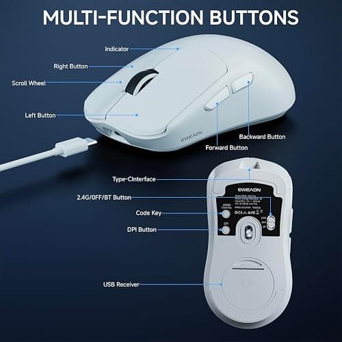 SEUNKWANG EWEAND X23 Pro Wireless Gaming Mouse, Tri-Mode 2.4G/USB-C/BT Mouse, PAW3311 Sensor, 12000 DPI, 59g Lightweight, 1ms Response, Computer Mouse with Anti-Slip Grip Tape for Laptop/PC/Mac-White thumbnail 7
