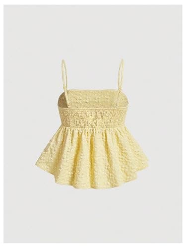SOLY HUX Women's Spaghetti Strap Ruffle Hem Peplum Cami Top Jacquard Camisole thumbnail 2