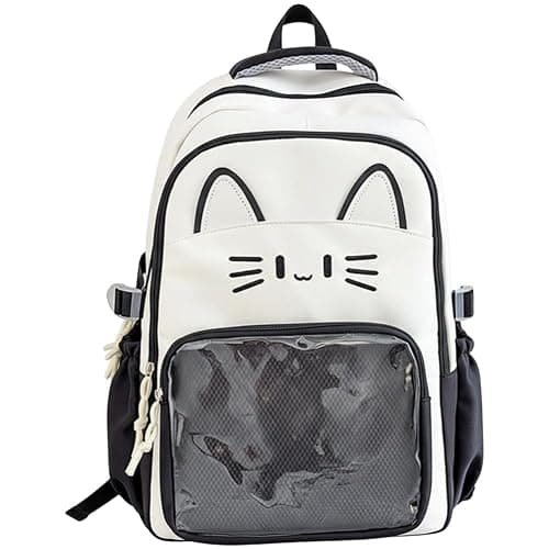 Ericetion Cute Kawaii Cat Ita Backpack with Pin Display – Girls & Women’s Y2k School Bag, Nylon Daypack - Image 1