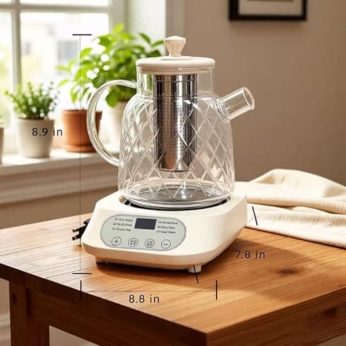 Electric Glass Teapot with Digital Display, Clear Ribbed Design, Temperature Control, Heating Base thumbnail 3